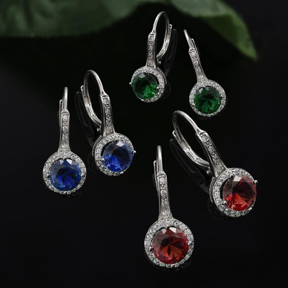 925 Sterling Silver Cubic Zirconia Halo Leverback Dangle Bridal Earrings for Wom - Picture 3 of 4